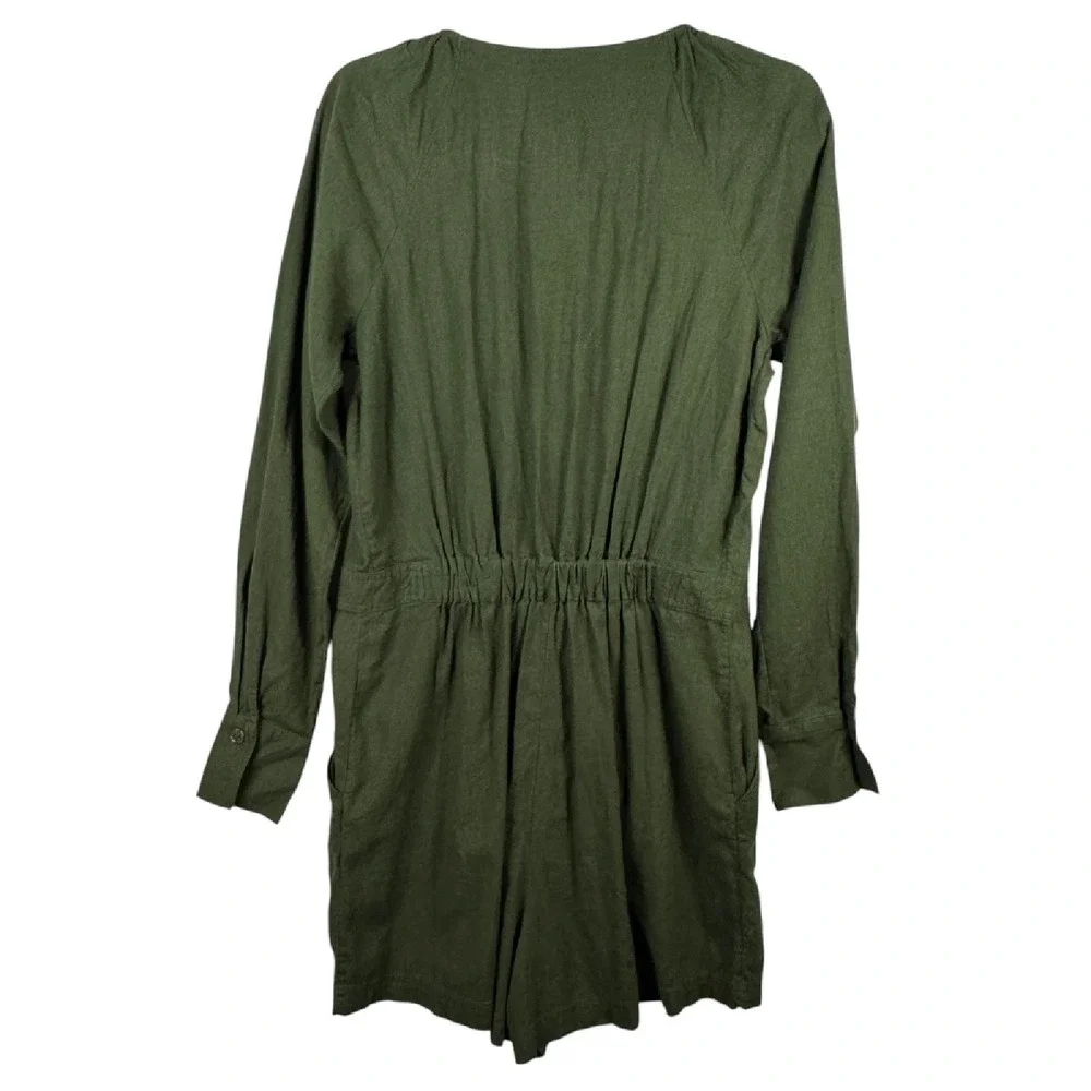 Banana Republic Linen Blend Utility Romper‎ Long Sleeve Army Olive Green Size S